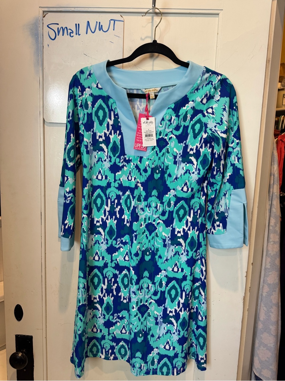 All For Color Blue Teal Printed Swim Material Coverup